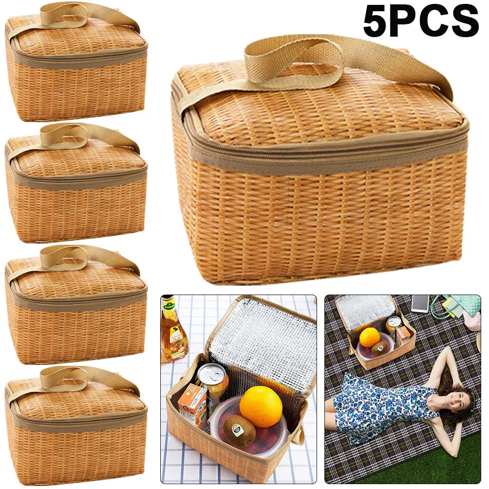 Wicker Rattan Outdoor Camping Picnic Bag Portable Waterproof Tableware Insulated Thermal Cooler Food Container Basket for Picnic - Premium  from Lizard Vigilante - Just $16.99! Shop now at Lizard Vigilante