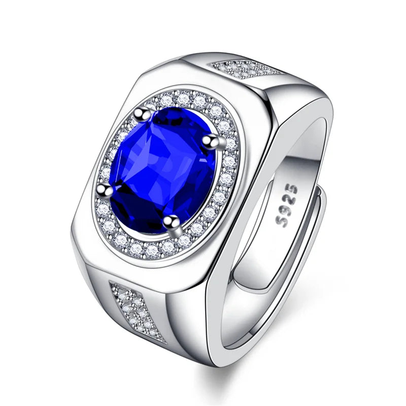Men Ring Adjustable Top Grade Crystal Oval Ring Silver 925 Male Finger Accessories Boyfriend Engagement Accessories