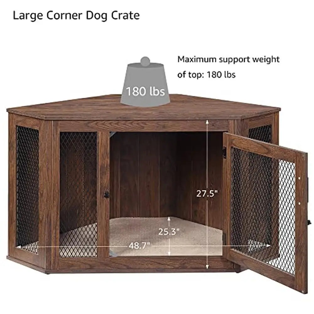 Corner Dog Crate Medium Large Dogs Indoor Space Saving Kennel TV Stand Decorative Pet House Dual-Purpose Furniture Comfortable - Premium  from Lizard Vigilante - Just $510.99! Shop now at Lizard Vigilante