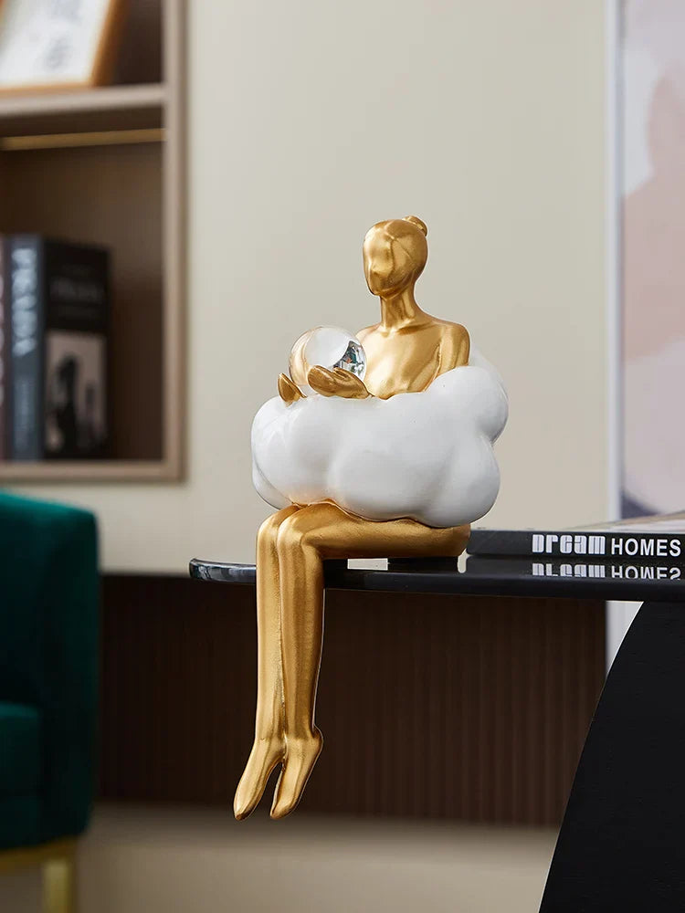 Sitting ballet girl art Golden sculpture Sitting posture ornament home accessories Statuettes Figurines office decor Statues