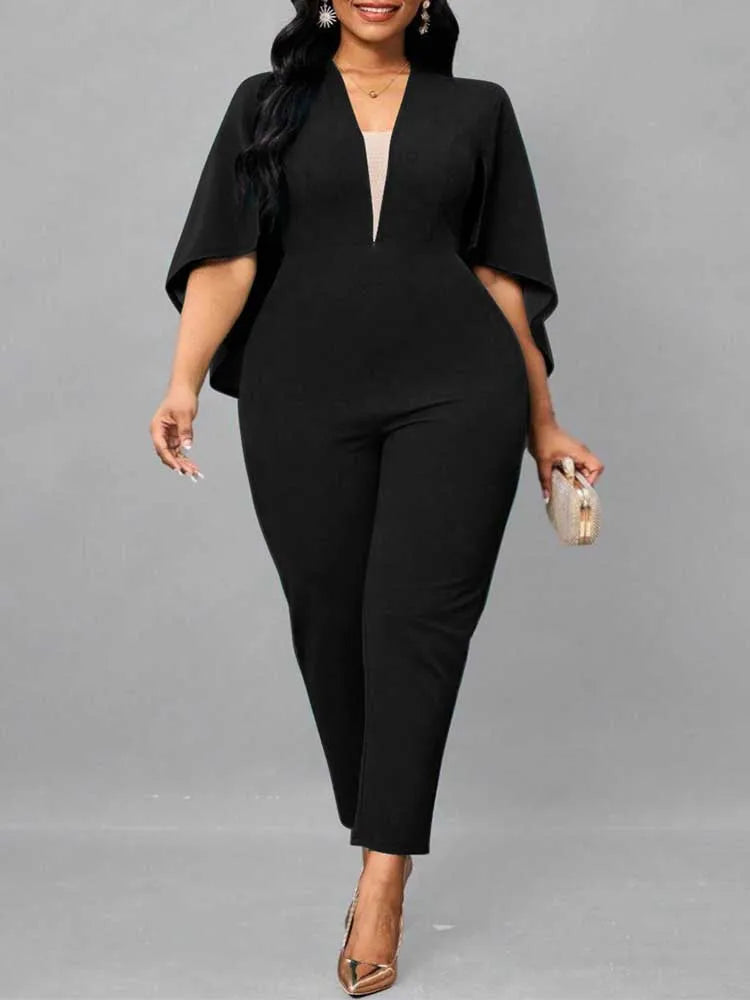 Elegant Batwing Sleeve Jumpsuit - Sophisticated Style - Premium jumpsuit from Lizard Vigilante - Just $46.66! Shop now at Lizard Vigilante