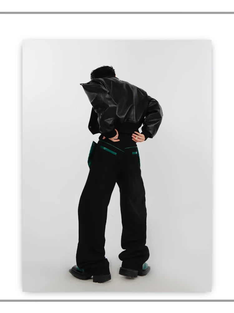 Patchwork Leather Combat Trousers – Mauroicardi Black & Toxic Green High-Waist Men’s Street Pant for Chaos & Club Damage - Premium pants from dsers - Just $159.99! Shop now at Lizard Vigilante