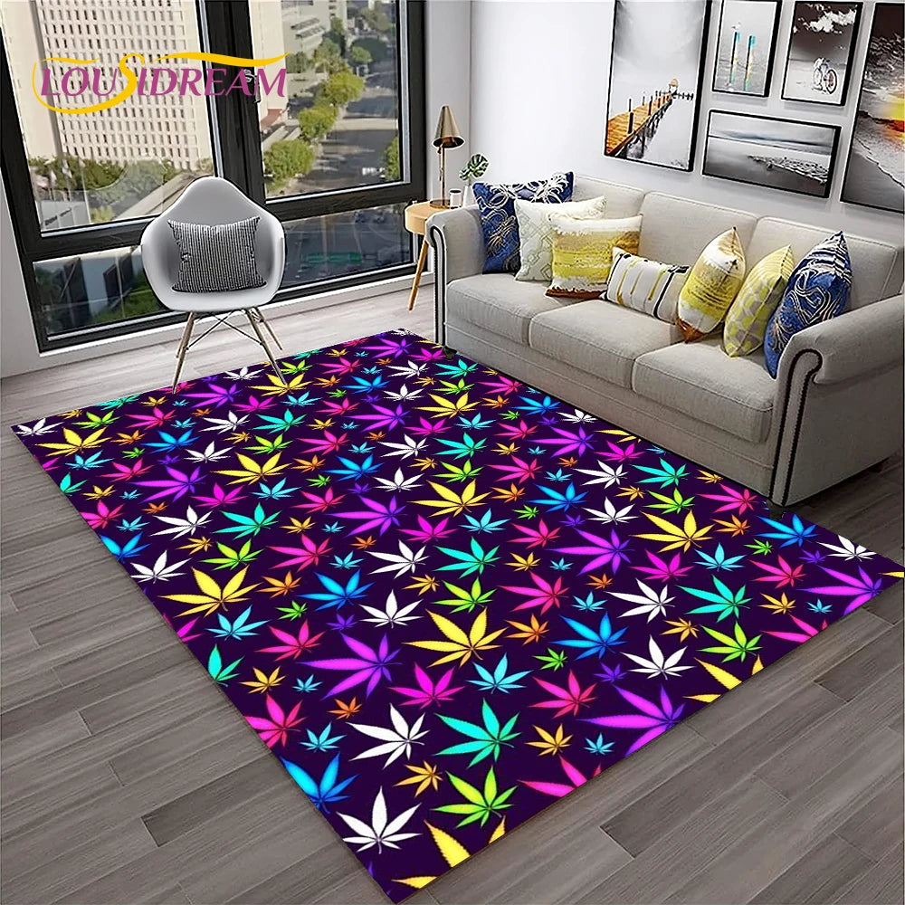 High Voltage Maple Leaf Lounge Rug – 3D Printed Non-Slip Weed Art Carpet For Living Rooms, Studios And Late-Night Plots
