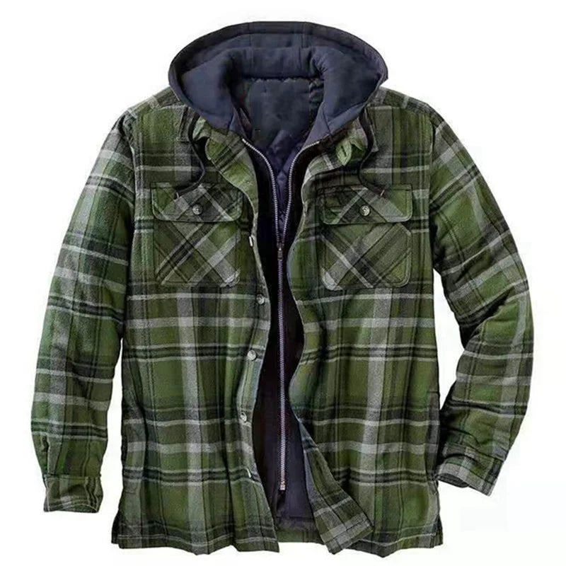 Oversized Plaid Patchwork Hooded Shirt Jacket – Men's Casual Streetwear Outerwear for Autumn & Winter - Premium jacket from Lizard Vigilante - Just $46.66! Shop now at Lizard Vigilante