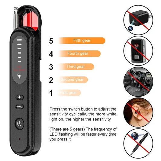 Hidden Camera Detector Listening Device Tracker Anti-Spy Electronic Signal 5 Levels Sensitivity Wireless Signal Scanner for Home - Premium  from Lizard Vigilante - Just $33.99! Shop now at Lizard Vigilante