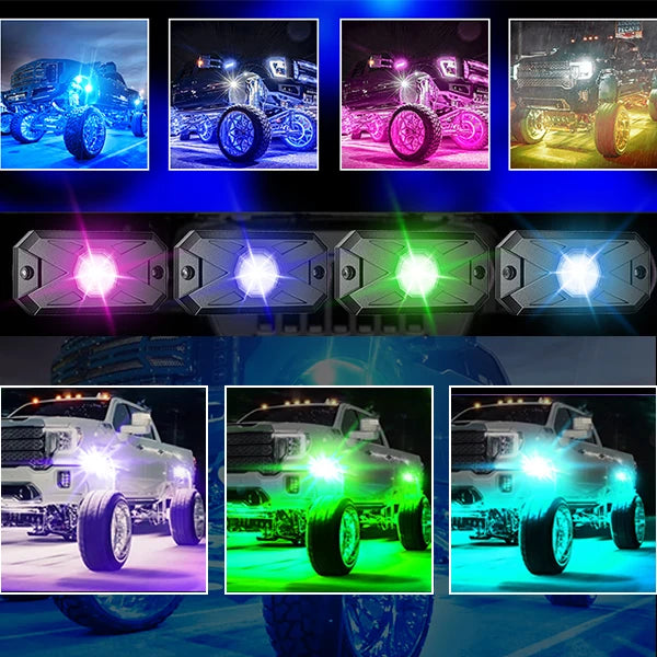 RGB LED Underglow Rock Lights - 8 Pods App Remote Control & Music Mode for Pickup, ATV, RZR, UTV - Premium rock lights from Lizard Vigilante - Just $84.99! Shop now at Lizard Vigilante