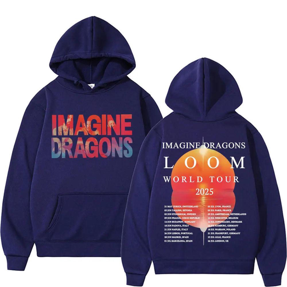 Imagine Dragons World Loom Tour 2025 Print Hoodie Men Women Vintage Hip Hop Streetwear Sweatshirt