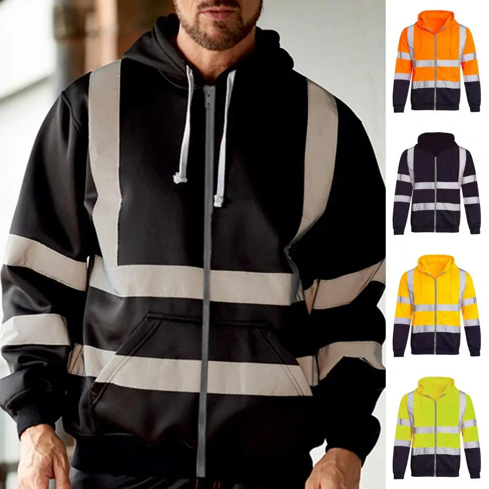 Reflective Long Sleeve Hoodie Winter Safety Coat