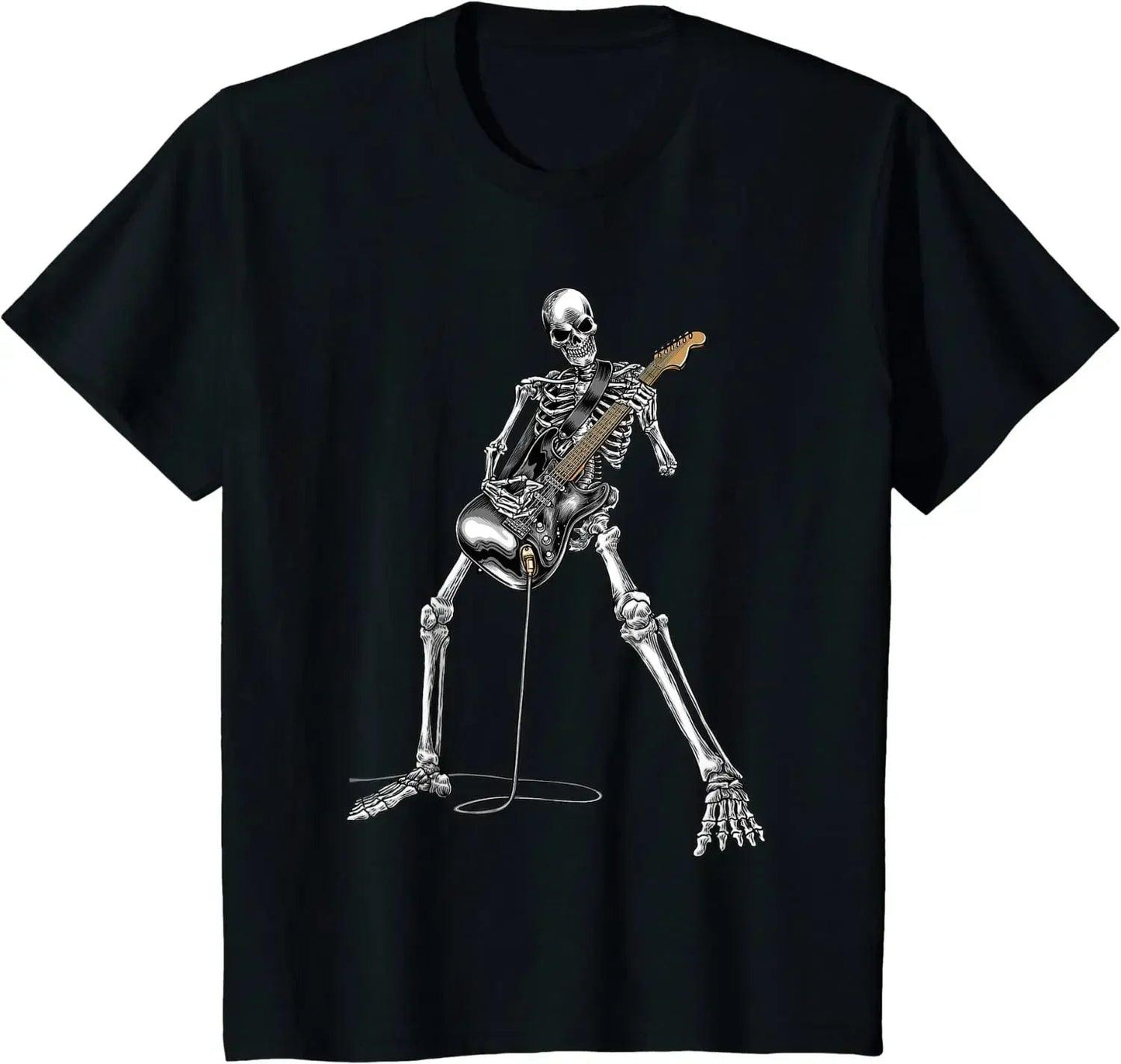 Rock and Roll Skeleton Plays Guitar Metal Music Cartoon Skull Tees for Men Gym Shirt Men Clothing - Lizard Vigilante