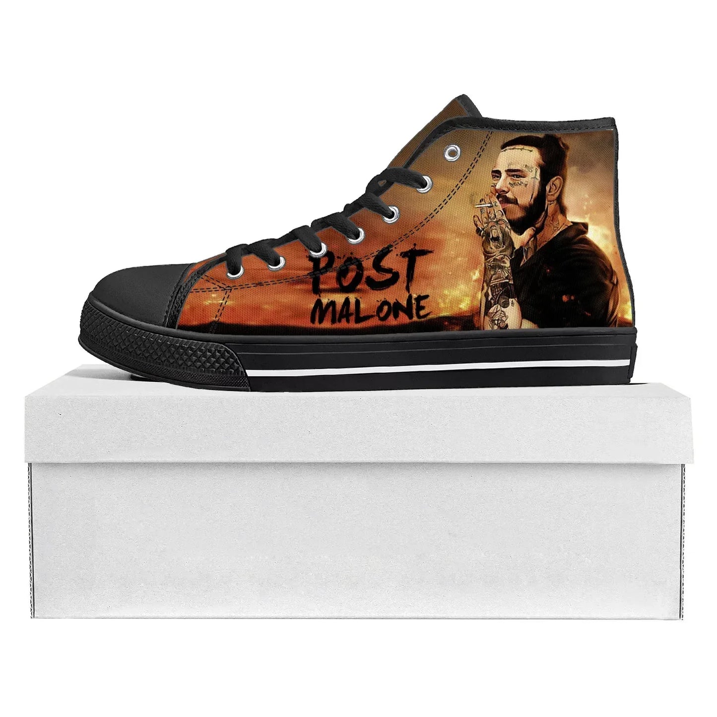 Post Malone High Top Sneakers – Black Canvas Shoes for Men & Women - Premium Sneakers from Lizard Vigilante - Just $48.88! Shop now at Lizard Vigilante