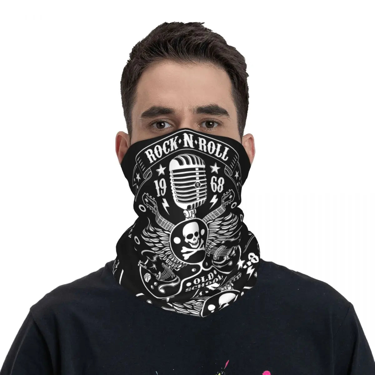 Rock Skull Rockabilly 1968 Bikers Thin Bandana Neck Gaiter – Fashionable Headband & Neck Cover Scarf - Premium neck gaiter from Lizard Vigilante - Just $17.99! Shop now at Lizard Vigilante