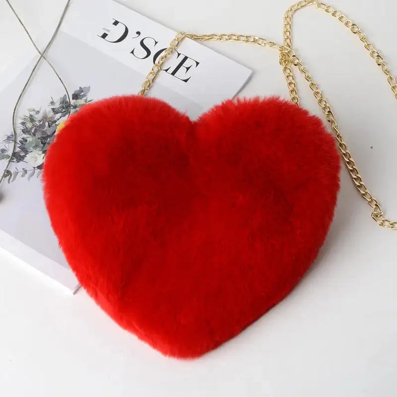 Fashion Women Heart Shaped Shoulder Bag Cute Luxury Faux Fur Crossbody Bags Wallet Purse Plush Chain Handbags Lady Messenger Bag