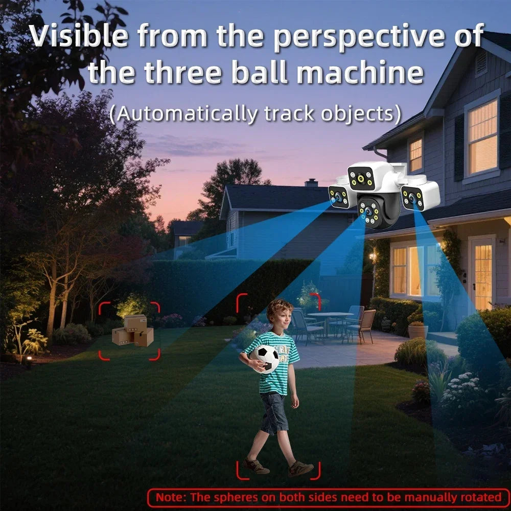 6K 12MP Outdoor WiFi Camera Three Screen Three Lens 10X Zoom PTZ Automatic Tracking Audible Visual Alarm Security Camera