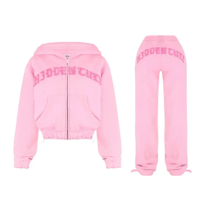 Y2K Punk Harajuku Letter Spliced Hoodie Sweatshirt and Jogger Set – Sexy & Cute Aesthetic Outwear for Women - Premium Long-sleeve hoodie from Lizard Vigilante - Just $29.99! Shop now at Lizard Vigilante