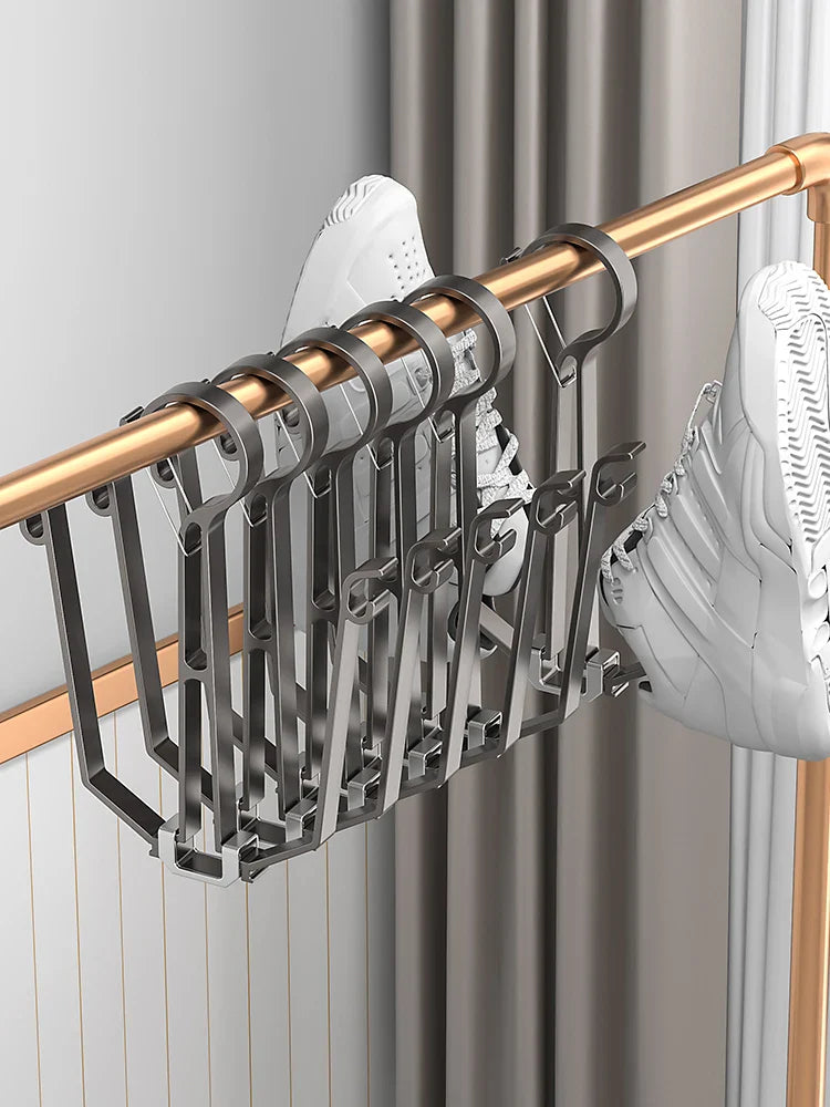 Household Shoes Drying Rack Balcony Foldable Shoe Hanger Clothing Hook Sneaker Rack Home Storage Lundary Tools