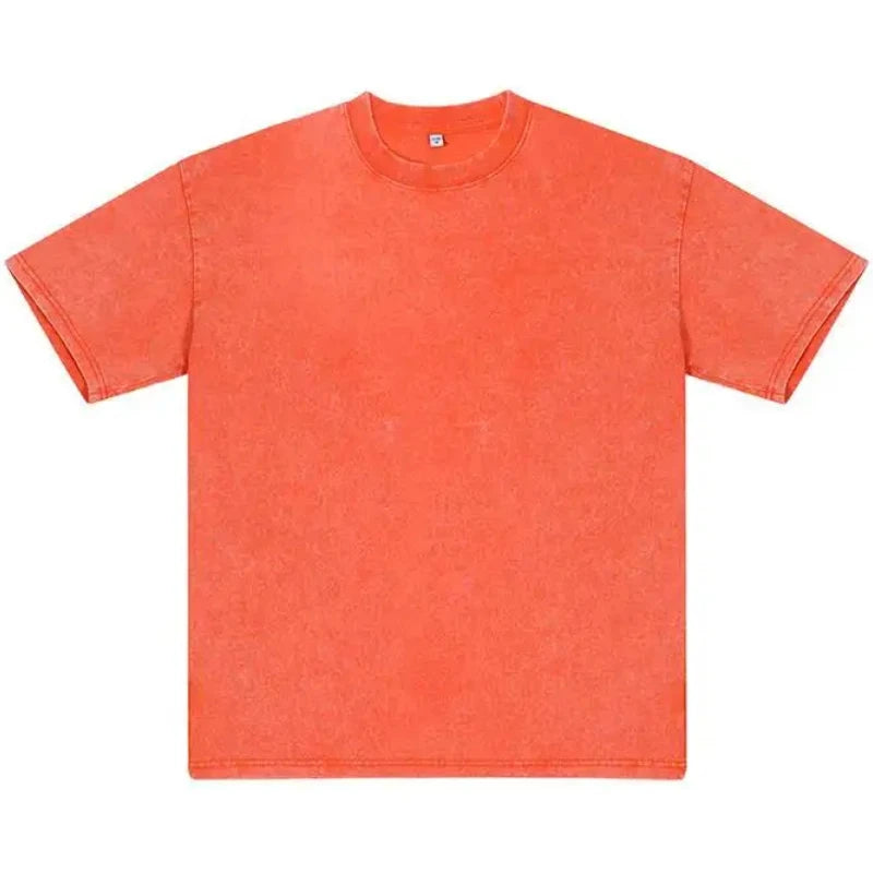 American Style Retro Heavyweight Solid Color Short Sleeved T-shirt Men Women Summer Street Trendy Washed Old Oversized Clothes - Premium  from Lizard Vigilante - Just $26.99! Shop now at Lizard Vigilante