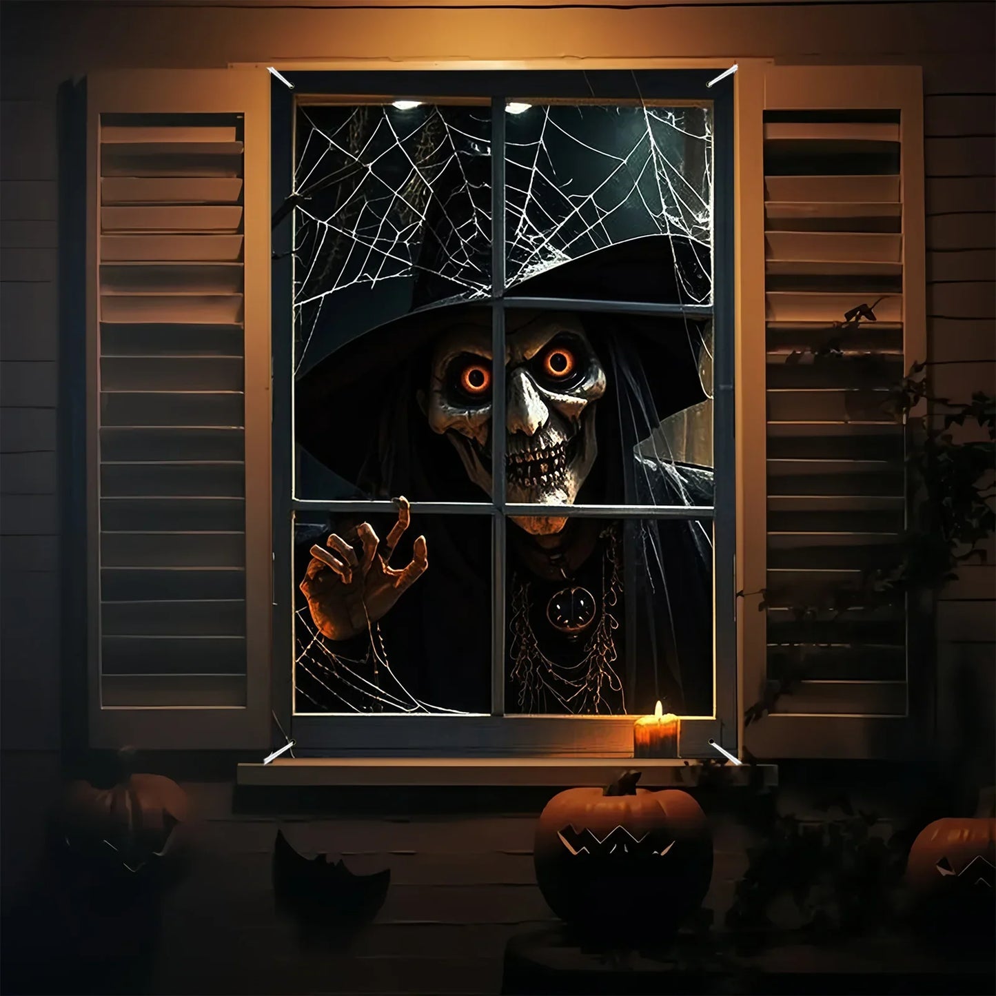 Halloween decoration, 1 piece, polyester material window banner with terrifying and fantastical patterns, evil witch theme