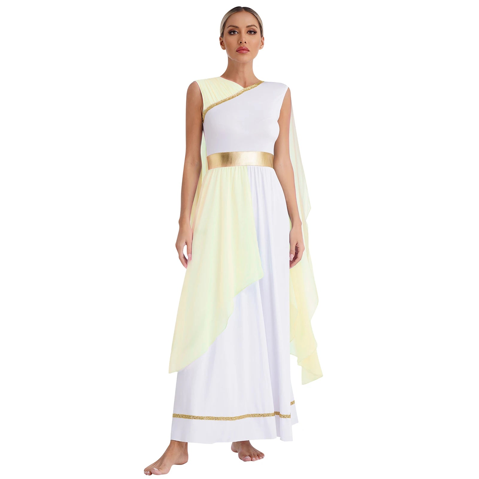 Women's Greek Halloween Deity Cosplay Costume Chiffon Gold Trims Ancient Bodycon Toga Dress Greece Roman Goddness Queen Role Play Robe - Premium Cosplay Costumes from Lizard Vigilante - Just $42.99! Shop now at Lizard Vigilante