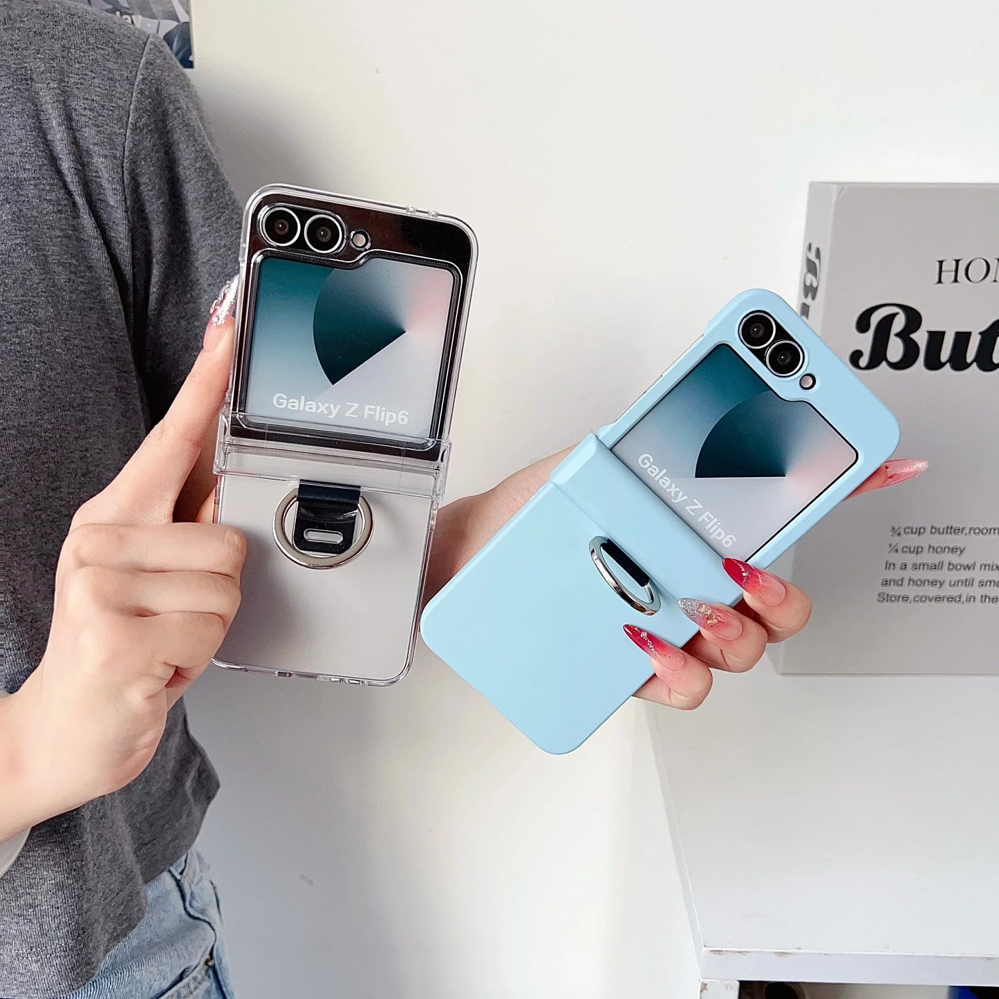 Colorful Matte With Grip Ring Case For Samsung Galaxy Z Flip 6 5 4 3 ZFlip6 ZFlip5 Finger Buckle Solid Color Shockproof Cover