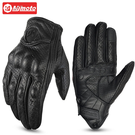 Vintage Black Leather Motorcycle Gloves | Breathable Anti-Slip Racing Gloves for Men - Premium motorcycle gloves from Lizard Vigilante - Just $28.88! Shop now at Lizard Vigilante