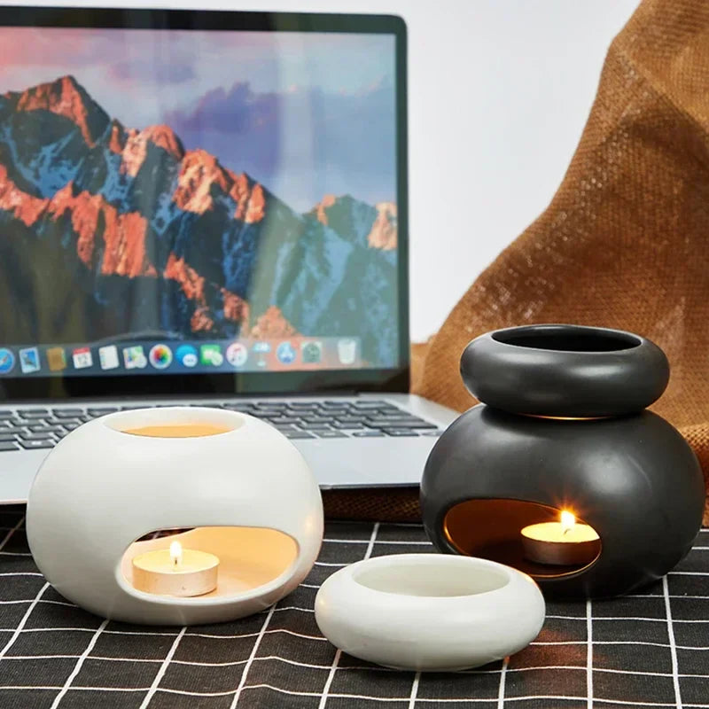3 in 1 Candle heating holder Ceramics Essential Oil incense Burner Big Capacity Aromatherapy Oil Lamp Candlestick Home Fragrance