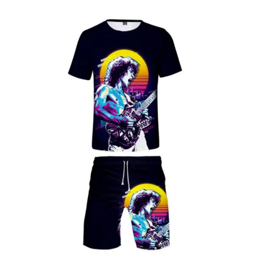 Eddie Van Halen T-Shirt & Shorts 2pc Set 3D Print Summer Short Sleeve and Beach Shorts Casual Sportswear - Premium  from Lizard Vigilante - Just $39.79! Shop now at Lizard Vigilante