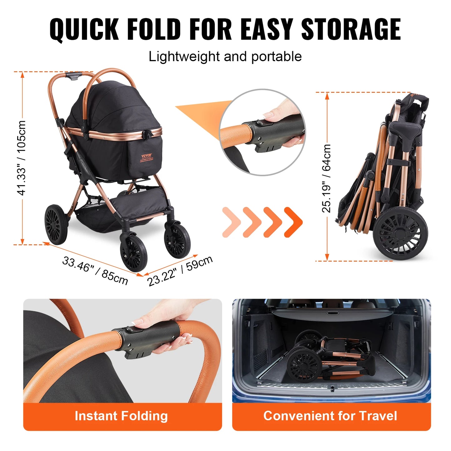 VEVOR 66 lbs Pet Stroller Foldable Dog Puppy Stroller with Brakes Storage Basket Detachable Carrier for Small to Medium Dogs - Premium  from Lizard Vigilante - Just $229.99! Shop now at Lizard Vigilante