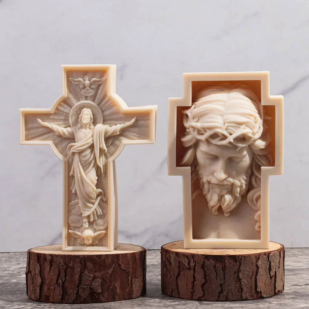 Jesus Cross Sculpture Candle Silicone Mold Human Portrait Abstract Scented Candle Plaster Resin Mould Greek Mythology Home Decor