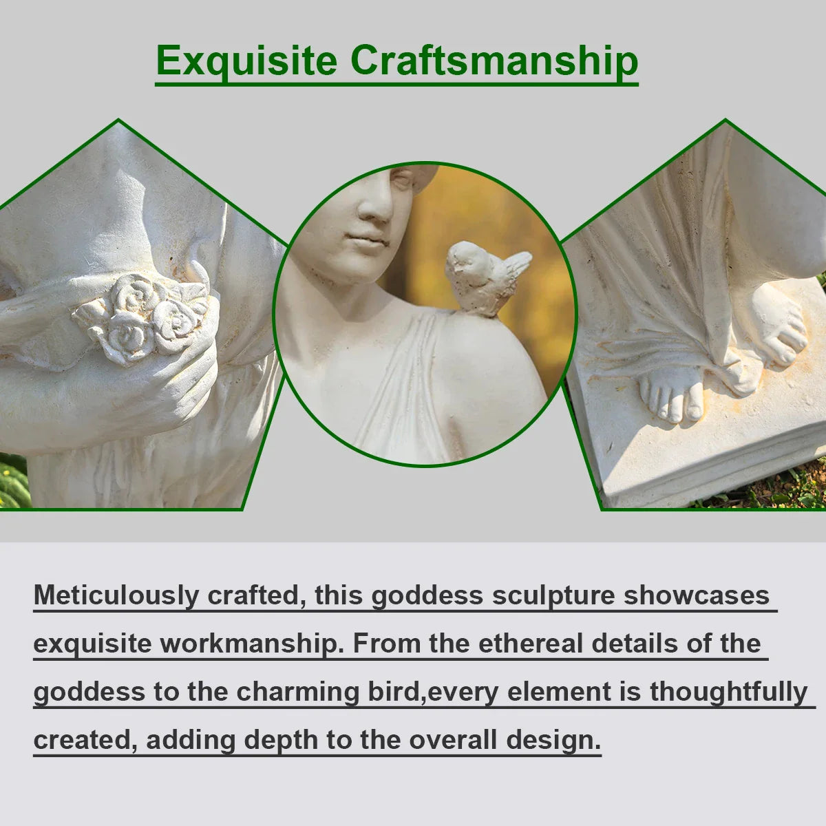 Outdoor Garden Statue, Nymph Sculpture Goddess of Greek Mythology Roman Style Outdoor Patio Yard Lawn Porch Decor, Ivory