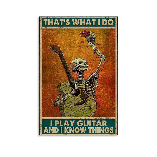Skull Guitar Vintage metal Hanging Plaque That'S What I Do I Play Guitar And I Know Things Wall Decor For Bar Home Club Cafe - Premium sign from Lizard Vigilante - Just $14.99! Shop now at Lizard Vigilante