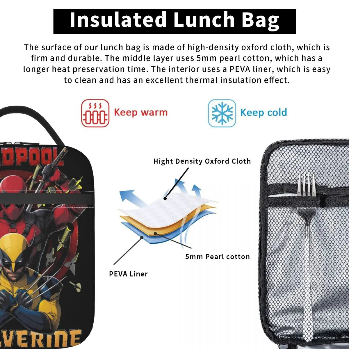 D & W Superhero Lunch Bag – Deadpool-Inspired Leakproof Thermal Meal Tote for Men, Women, Office, and Picnic Adventures - Premium lunch bag from Lizard Vigilante - Just $23.88! Shop now at Lizard Vigilante