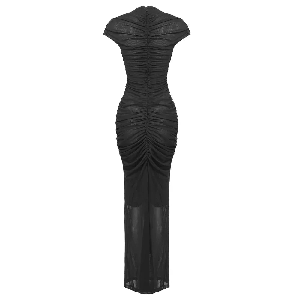 Black Color Women Sexy Sleeveless O-Neck Bodycon Long Dress Keyholes Celebrate Fashion Celebrity Evening Party Red Carpet Dress