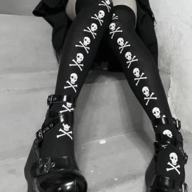 Skull Bat Spider Gothic Dark Long Stockings Women Spider Harajuku Emo Alternative Tights Lingerie Skin Thigh High Garters Hosiery - Premium socks from Lizard Vigilante - Just $18.88! Shop now at Lizard Vigilante