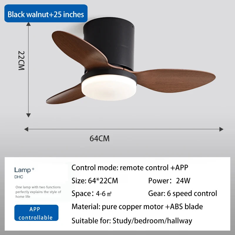 RogueWind HJ-027 Blackout Breeze Engine | 25/42/52-Inch 3-Blade Modern Ceiling Fan Light With APP + Remote + Dimming Rage Mode