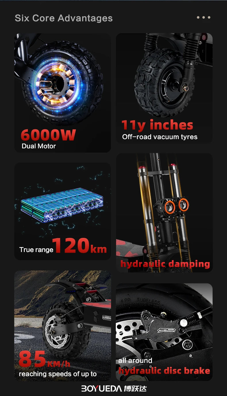 RoadFang S3-11 HydraBrake Street Predator | Twin-Engine 6000W Outlaw Scooter for Metal-Grade Speed & Night Raid Commutes