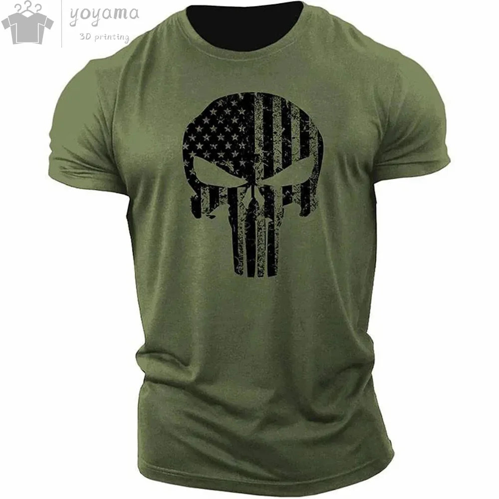 Men's T Shirt 3d Print Military Patriotic Skull O-Neck T Shirt Oversized T-Shirt Short-Sleeved Tee Sportswear Men's Clothing Top - Premium t-shirt from Lizard Vigilante - Just $23.88! Shop now at Lizard Vigilante