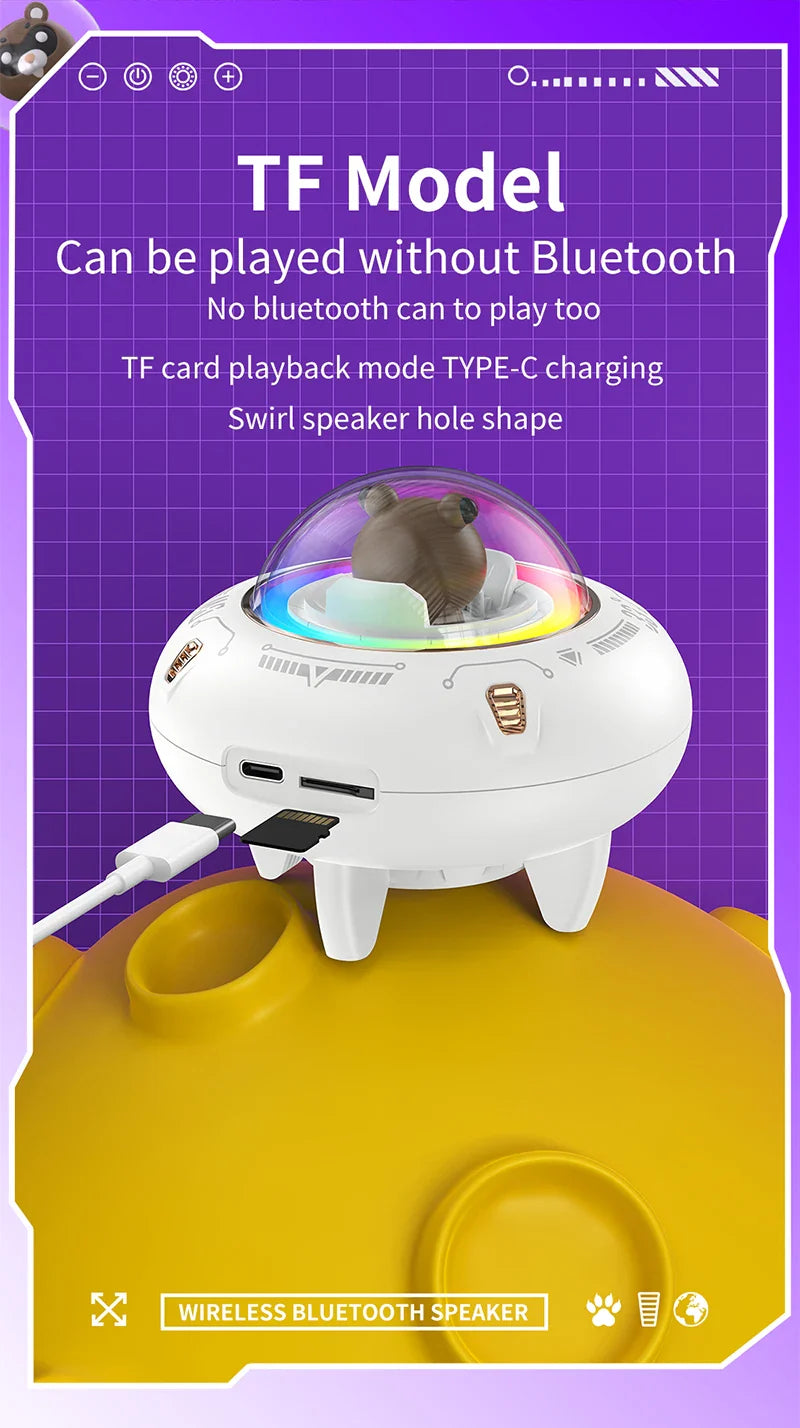 New Mini Computer Speaker Portable Bluetooth Speaker RGB LED Light UFO Spaceship Audio Wireless Speaker Best Gift Support TF