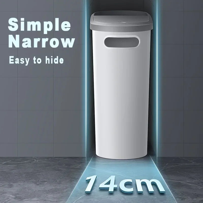 10L Bathroom Trash Can, Household Creative Gap Waste Bin, Press Type Garbage Can with Lid, Simple Paper Basket Kitchen Trash Can