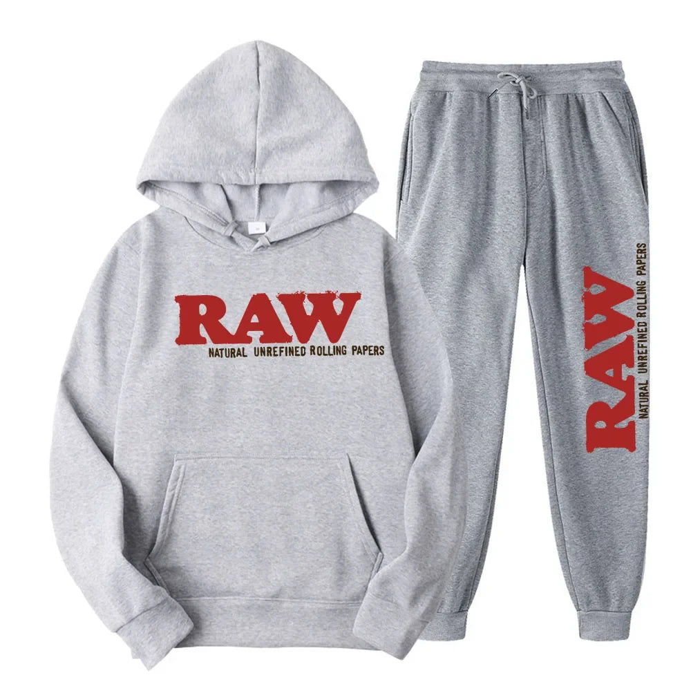 2024 Men's Set RAW Hat Running Hoodie Sweatpants Men's Set 2PK Autumn Winter Casual Woolen Sportswear - Premium  from Lizard Vigilante - Just $49.99! Shop now at Lizard Vigilante