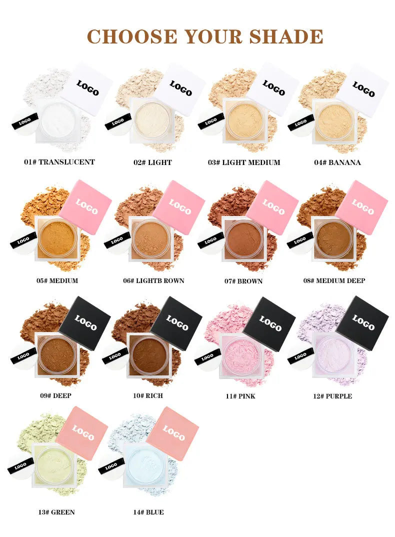 Loose Setting Powder Face Makeup Foundation Vegan Cosmetics Natural Pink Package Matte Compact Powder Custom Logo Wholesale 20pc