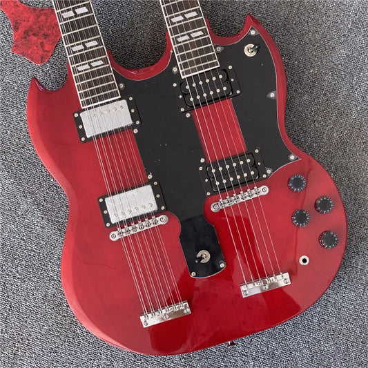 Crimson Phantom Double Neck 6+12 Jimmy Page Tribute Forge Electric Guitar
