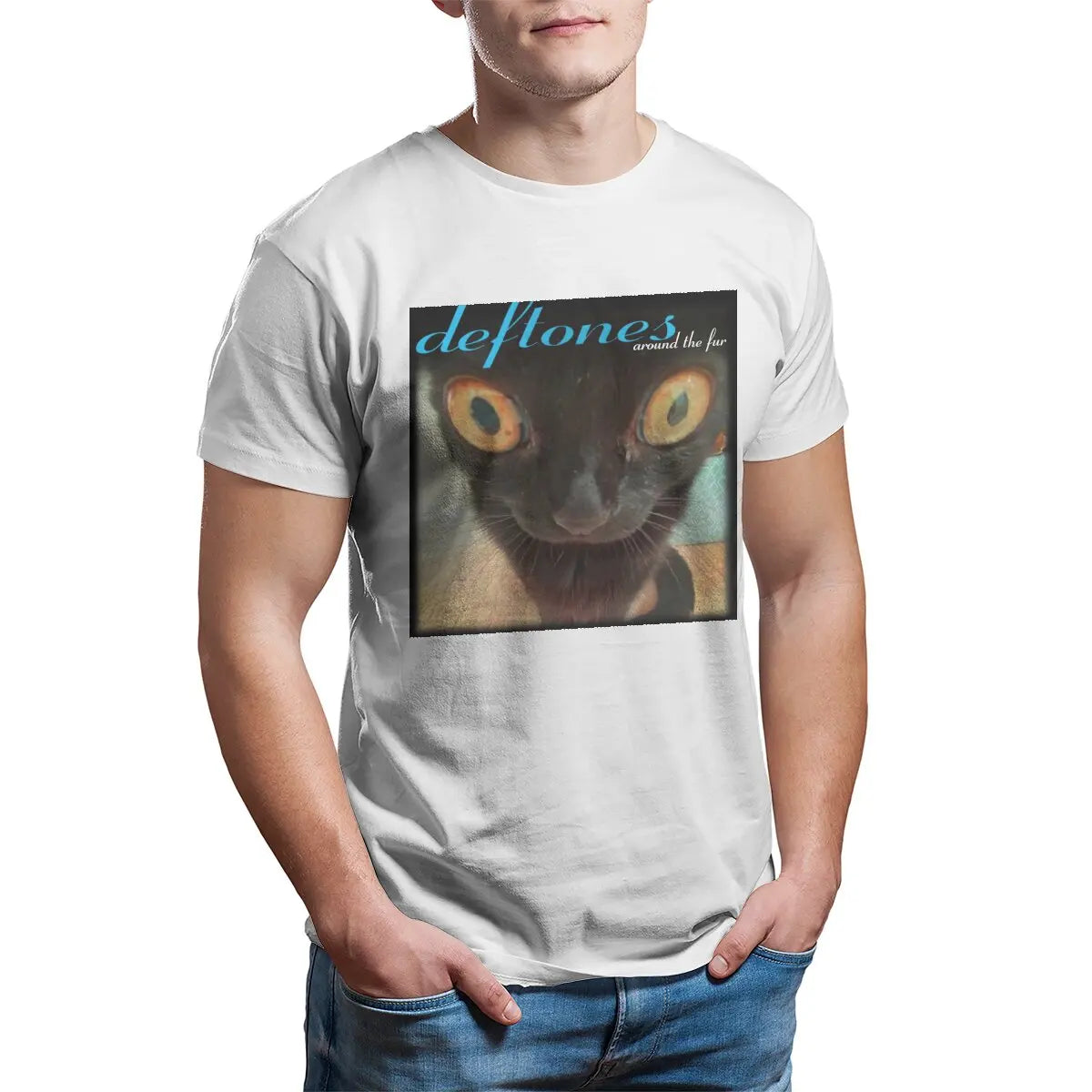 Deftones 'Around the Fur' Cat T-Shirt – 100% Cotton Funny Crew Neck Tee for Men (Available in 4XL & 5XL) - Premium tee from Lizard Vigilante - Just $23.88! Shop now at Lizard Vigilante