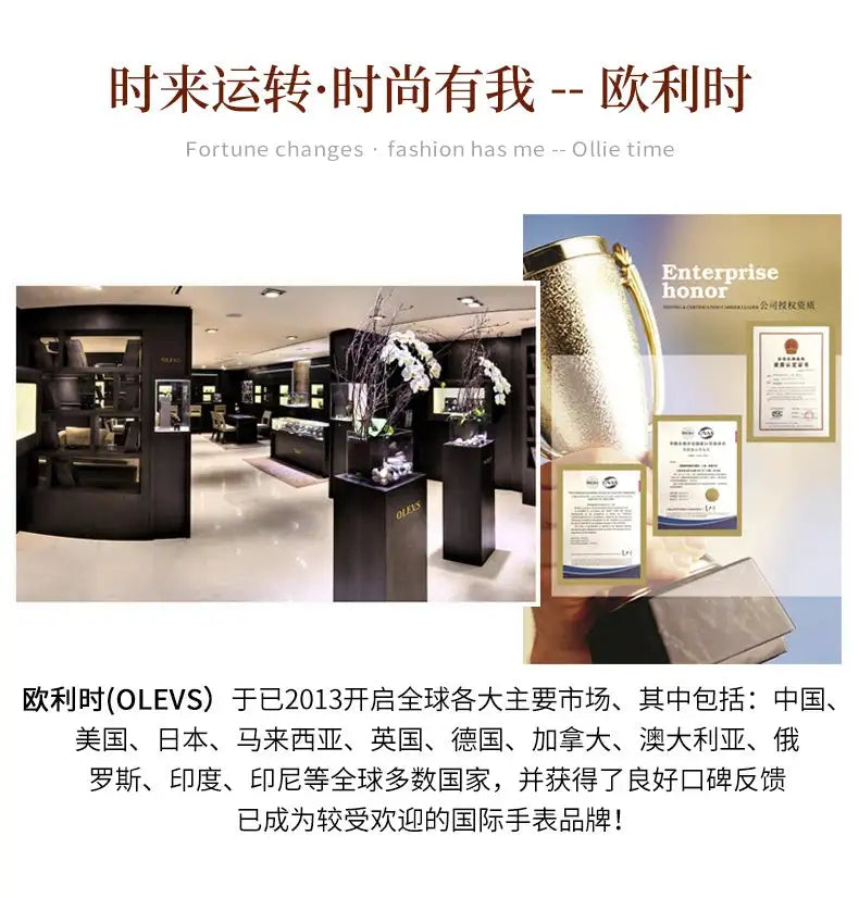 OLEVS Original Brand Elegant Women's Watches Waterproof Luminous Quartz Watch for Lady Necklace Bracelet Gift Box Set Calendar