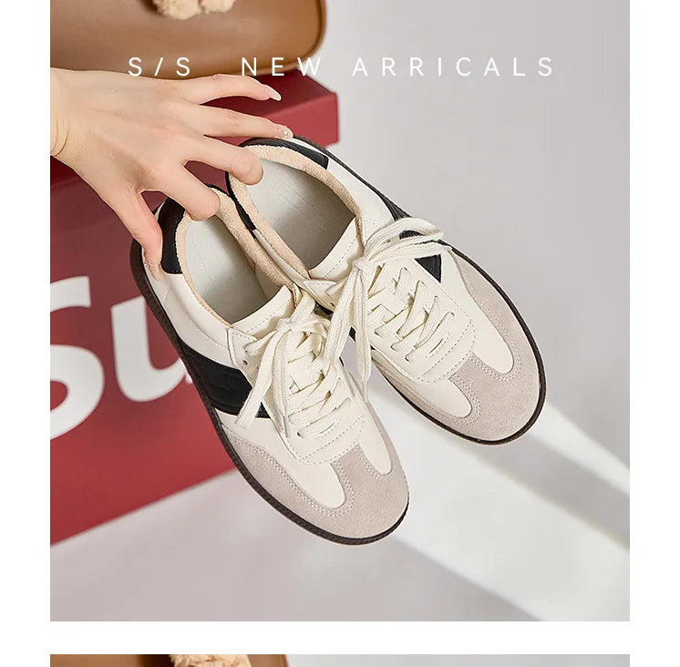 High quality luxury genuine leather Casual shoes for women's summer stroll student board shoes lace up flat casual Leisure shoes - Premium  from Lizard Vigilante - Just $64.99! Shop now at Lizard Vigilante