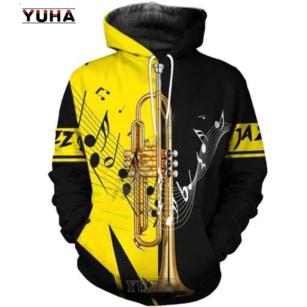 3D Musical Instrument Hoodie | Piano, Guitar, Trumpet & Violin Art Sweatshirt for Men & Women | Fun, Vibrant, & Casual Wear - Premium Long-sleeve hoodie t-shirt from Lizard Vigilante - Just $39.99! Shop now at Lizard Vigilante