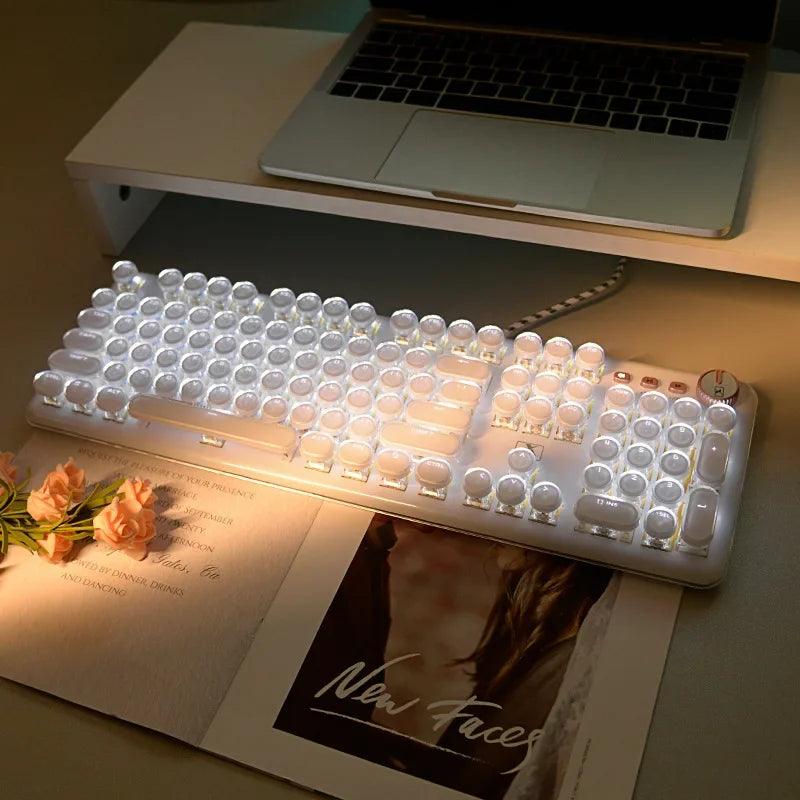 Crystal Ice Mechanical Keyboard Full Transparent Punk Nearly Invisible Wired Keyboard White Light Blue Axis Knob Version Punk Single Keyboard - Lizard Vigilante