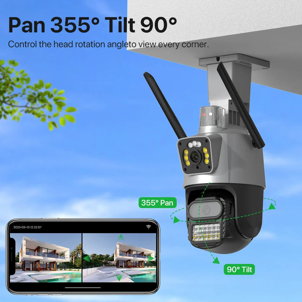 WIFI 8K 8X Zoom IP Camera Four Lens Four Screen Human Detecton Camera 4K 8MP IP HD Dual Srceen Security Waterproof Camera iCsee