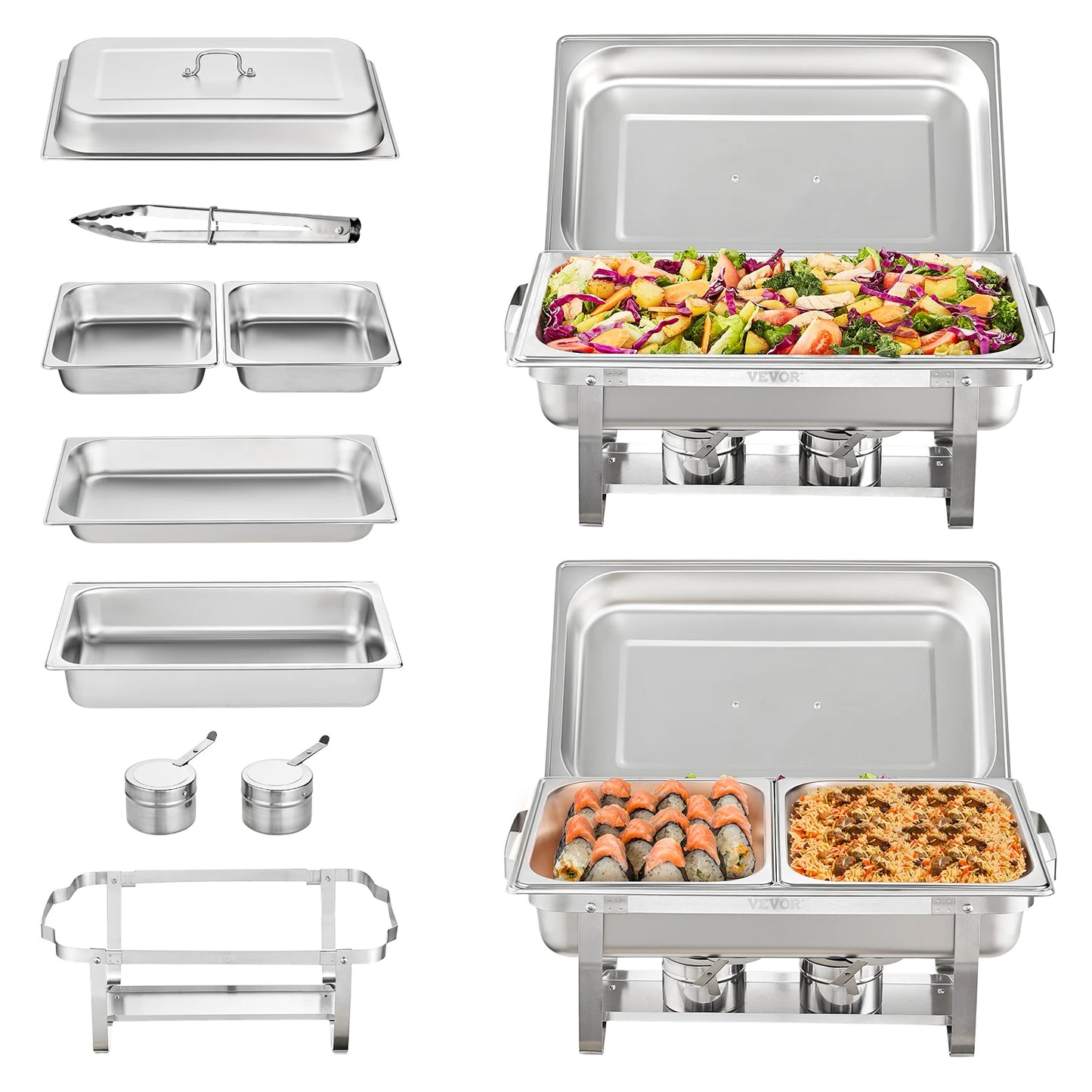 VEVOR 2/4/6 Packs 8QT Rectangle Chafing Dish w/ Full Size Pans Buffet Catering Warmer Server Folding Stand Fuel Holder Tray - Premium  from Lizard Vigilante - Just $143.99! Shop now at Lizard Vigilante