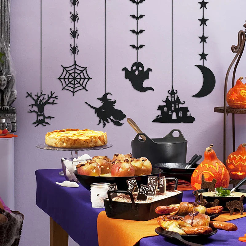 1set Halloween Decoration Banner Bunting Scary Spider Ghost Bat Hanging Garland Pull Flag Pendant For Halloween Party Home Decor