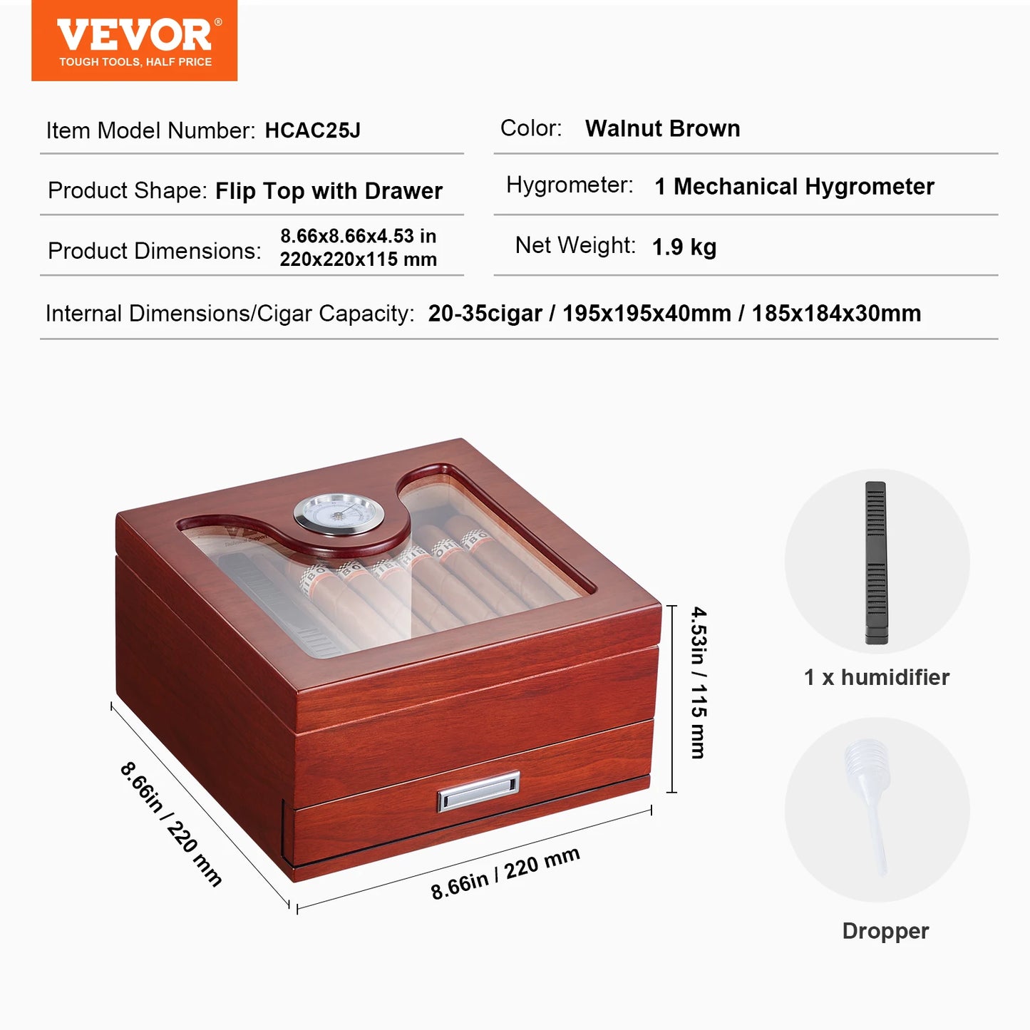 VEVOR Cigar Humidor Glass Top Cigar Humidor Box Handmade Spanish Cedar Wood Cigar Desktop Box Cigar Storage Case with Hygrometer - Premium  from Lizard Vigilante - Just $95.99! Shop now at Lizard Vigilante